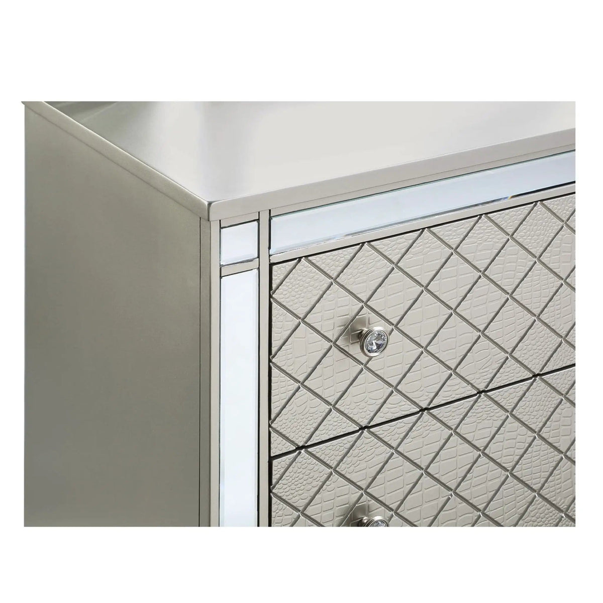 5 Drawer Bedroom Chest With Diamond Patterned Fronts - | 36 x 18.3 x 52 in | 5-Drawer | Silver