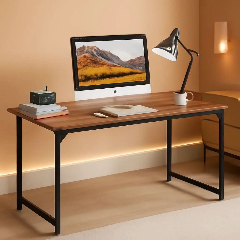 Computer Desk 47.2 Inch Brown With Metal Frame Home Office from PriceLows™