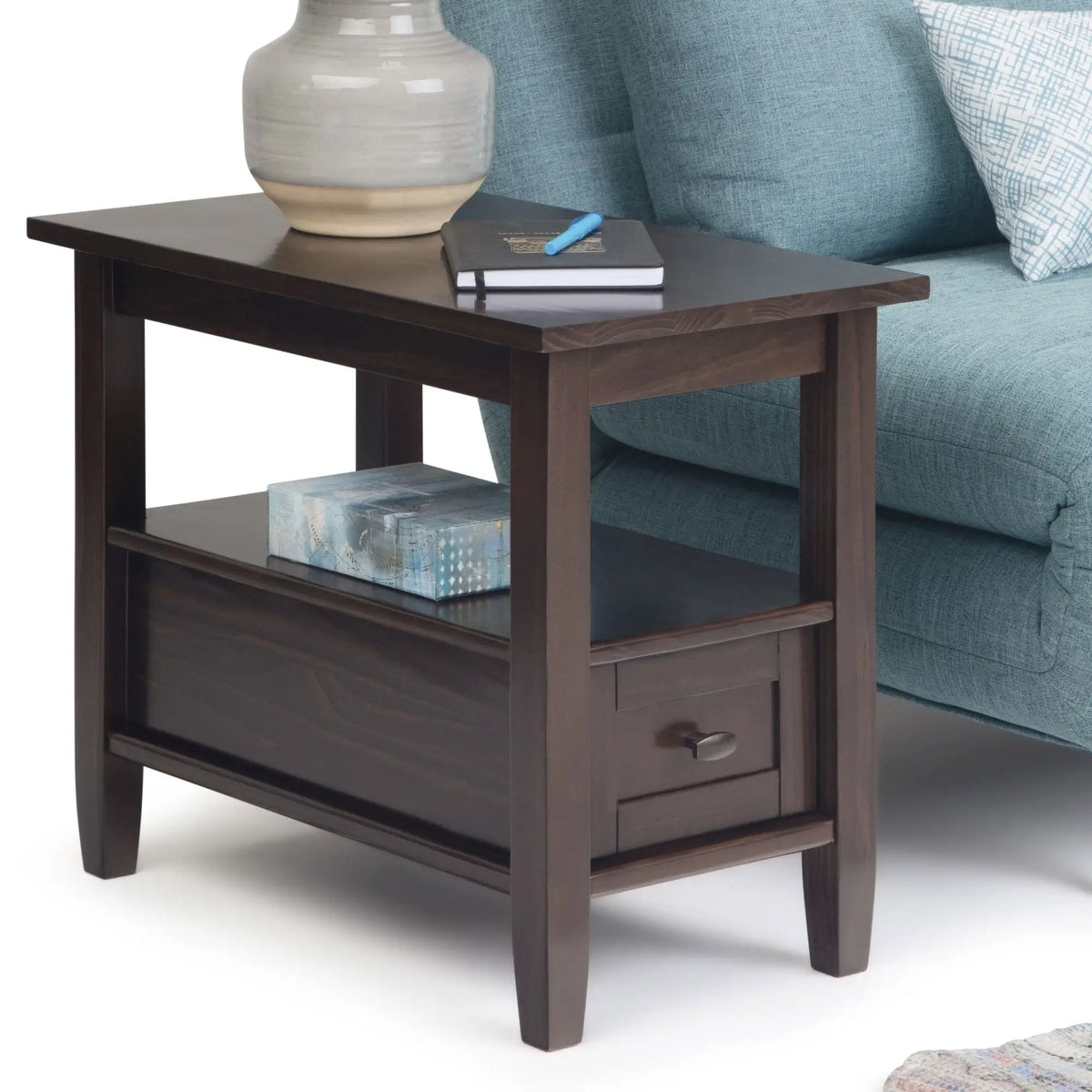 Warm Shaker Solid Wood Table | Bottom Drawer | Open Shelf Storage