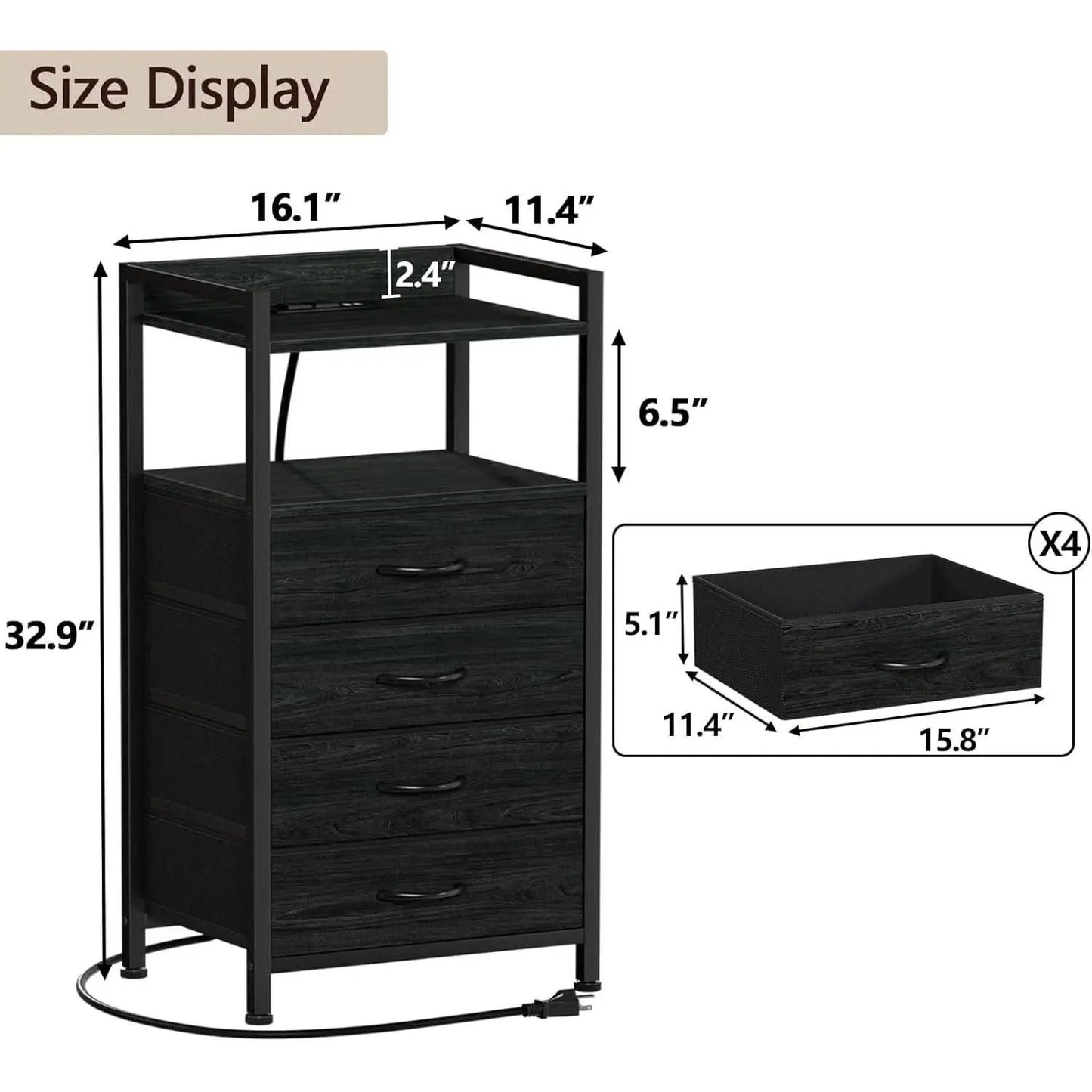 Black Nightstand With LED Lights And Built In Charging from PriceLows™