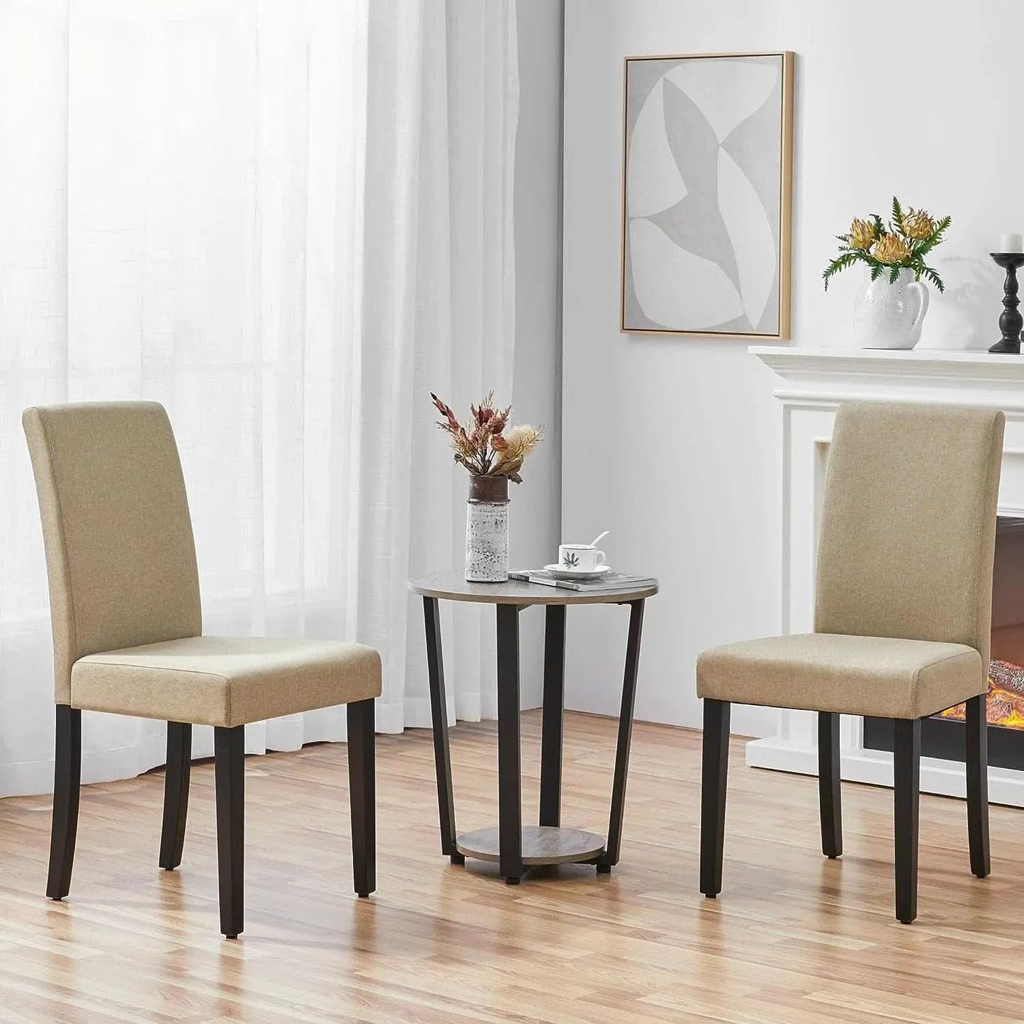 Khaki Upholstered Parson Dining Chair Set 4 Wood Legs from PriceLows™