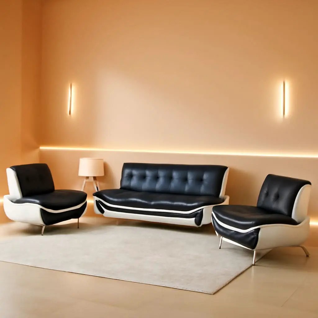Leather Sofa Set 3 Piece Living Room Furniture In Black And White from PriceLows™
