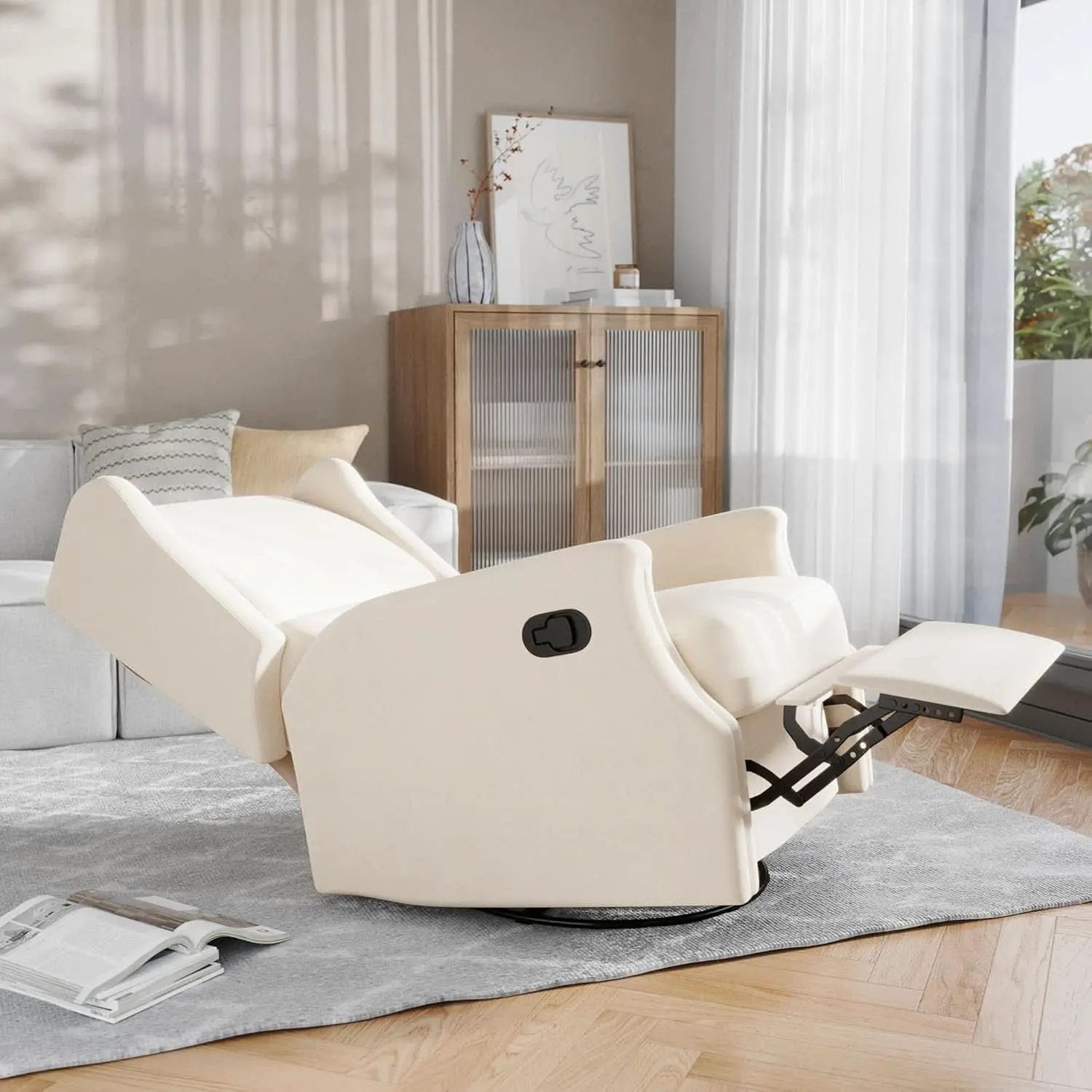 Omma Swivel Glider Rocking Recliner Cream Upholstered 3In1 from PriceLows™