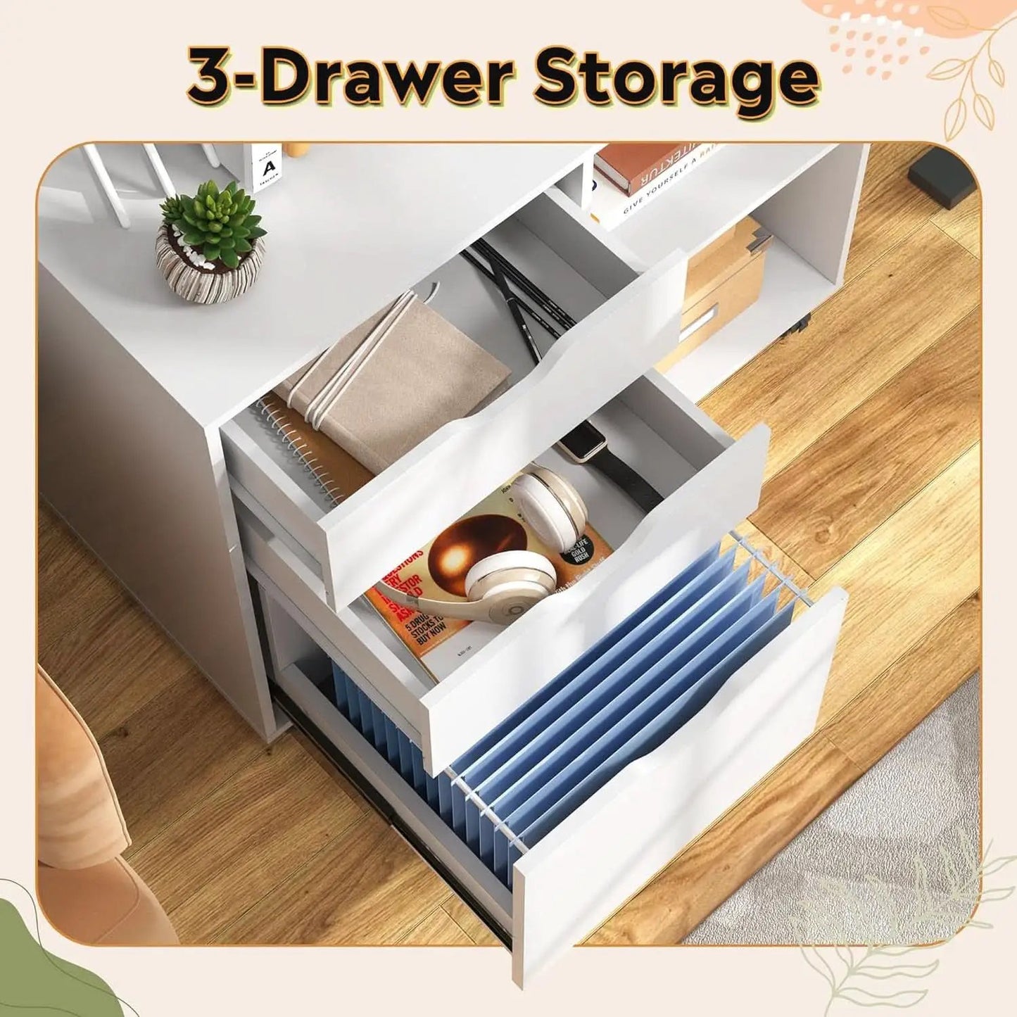 Rolling 3 Drawer File Cabinet With Printer Stand For Office from PriceLows™