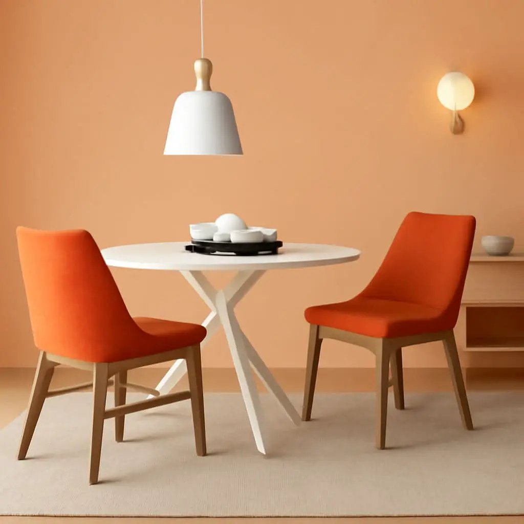 Orange Fabric and Walnut Wood Dining Side Chairs Set of 2 from PriceLows™