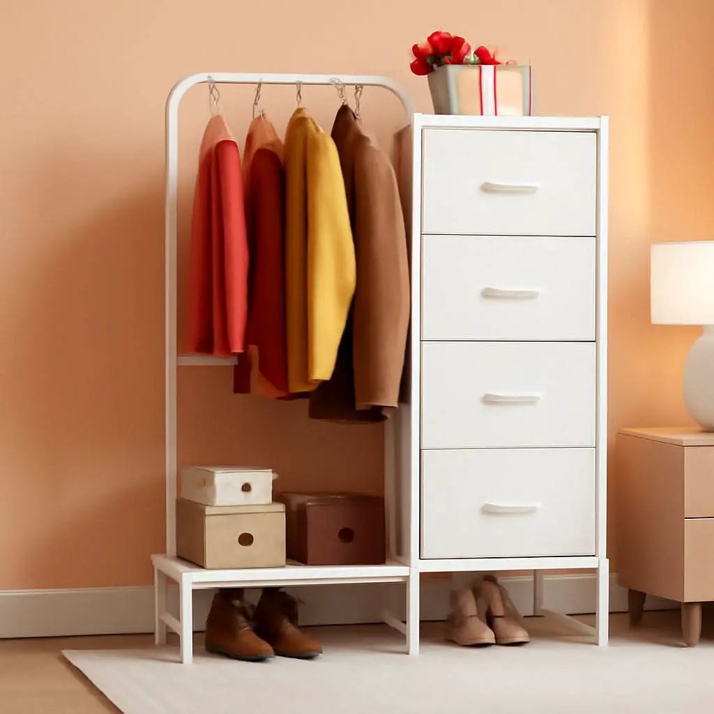 Dresser With Hanging Rack 4 Drawer White 44 Inch Tall from PriceLows™