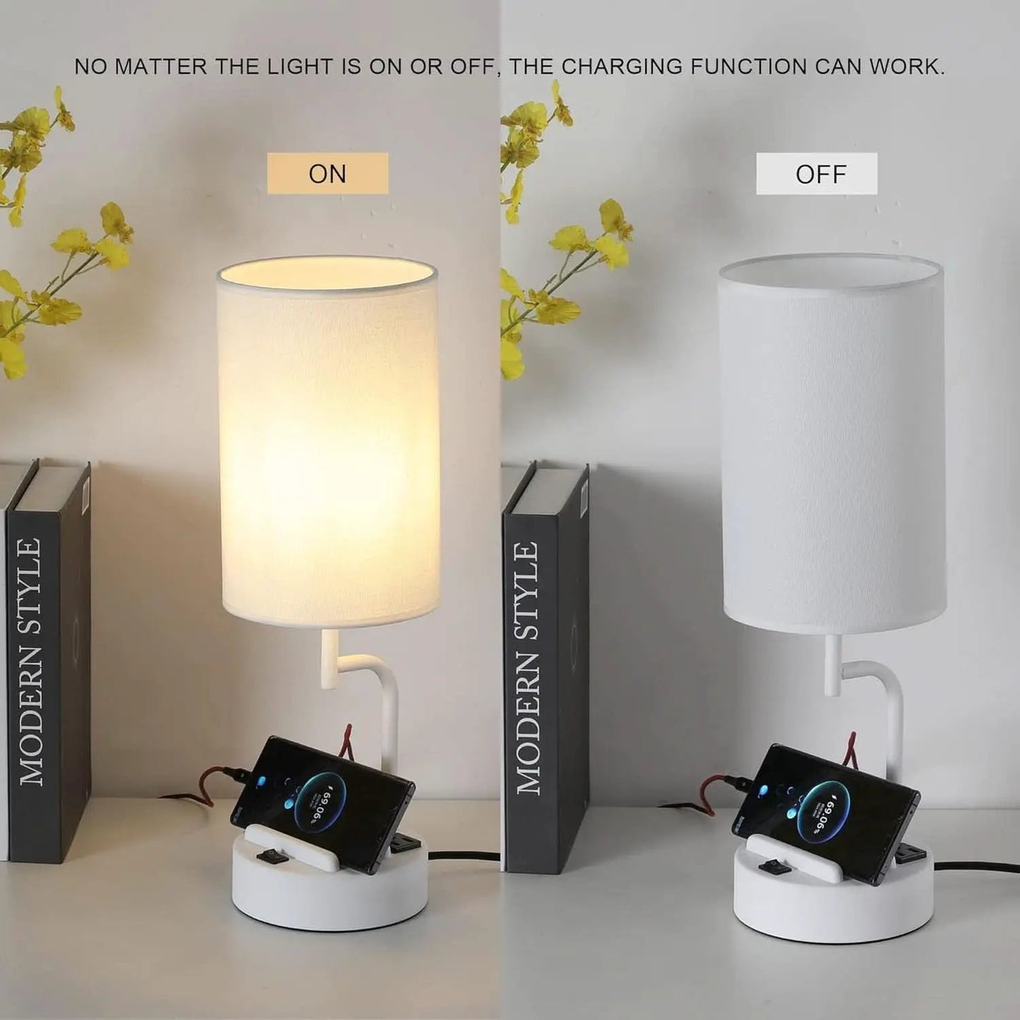 Table Lamp With 3 USB Ports White Finish For Home Office from PriceLows™