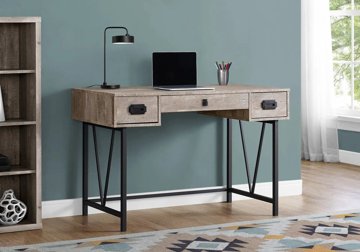 Transitional Computer Desk | Thick Paneled Design | Two Side Drawers | Metal Glides