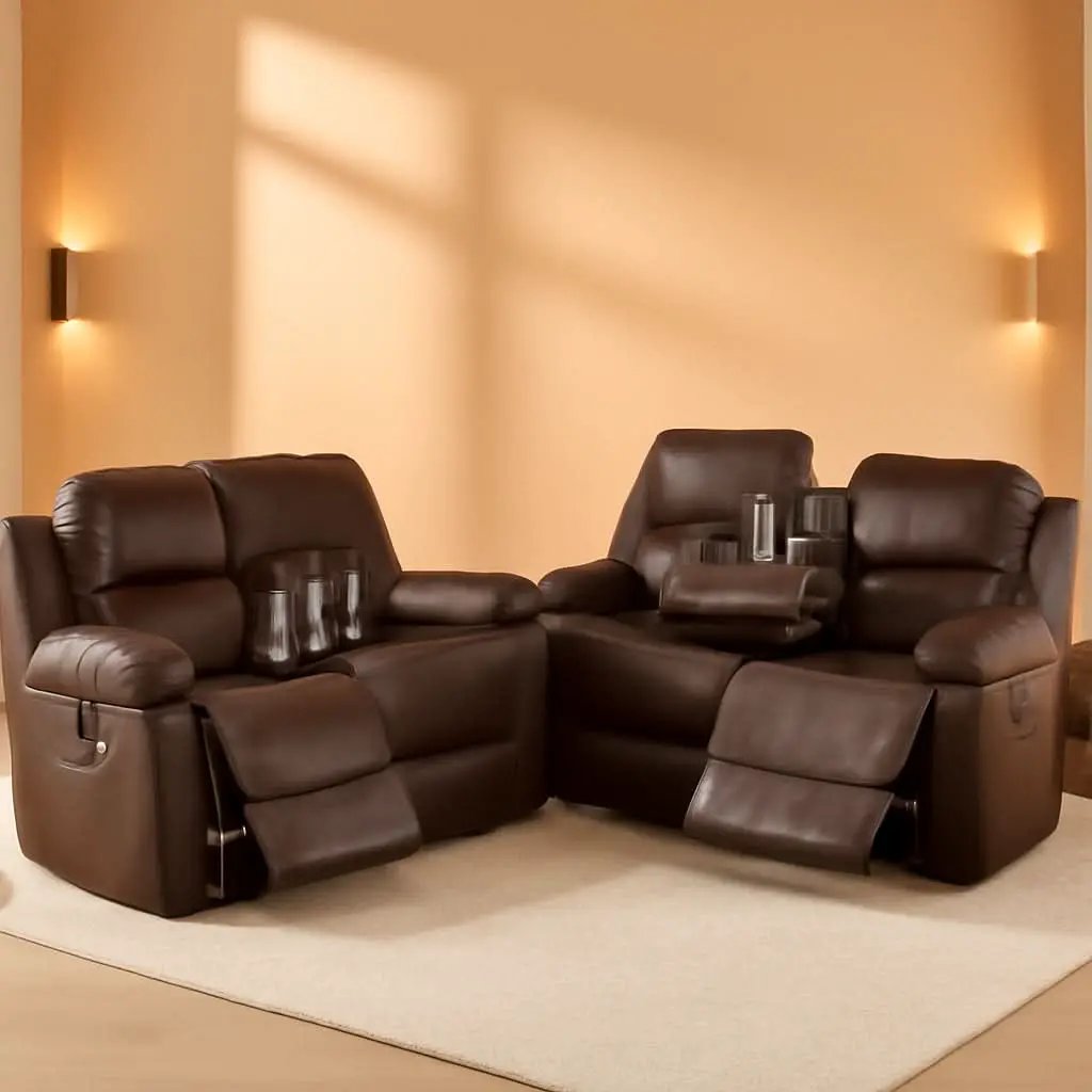 Bonded Leather Living Room Sofa Set With Reclining Sofa And Loveseat Brown from PriceLows™