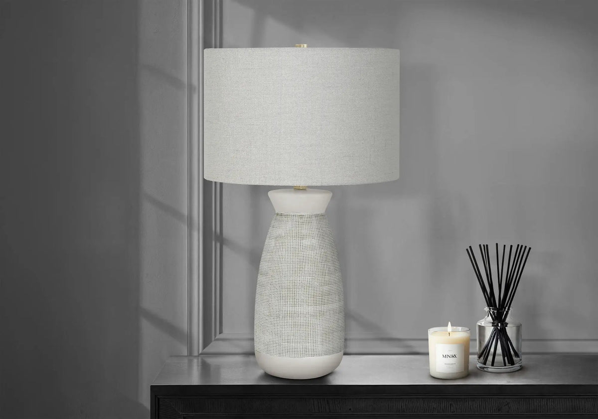 Gray Ceramic Table Lamp | 27 Inch Height | Smooth White And Gray Base | 5 Ft Transparent Cord