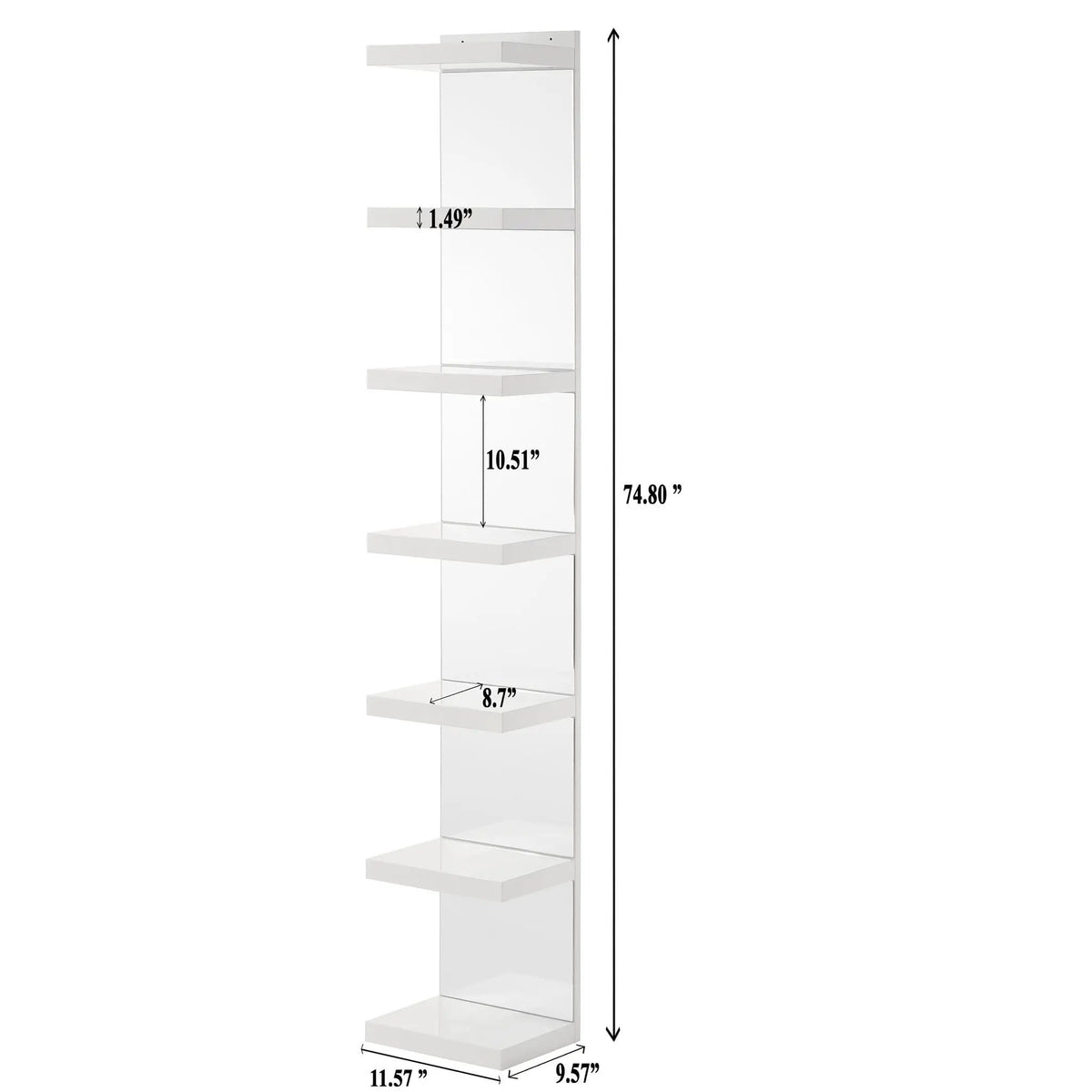 Glam Open Shelving Rack | Mirrored Back | Cream And White | 74.8 Inch Height