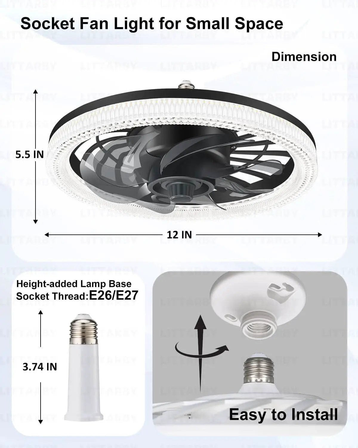 Black Ceiling Fan With Lights Remote Dimmable 3000K to 6500K Flush Mount from PriceLows™