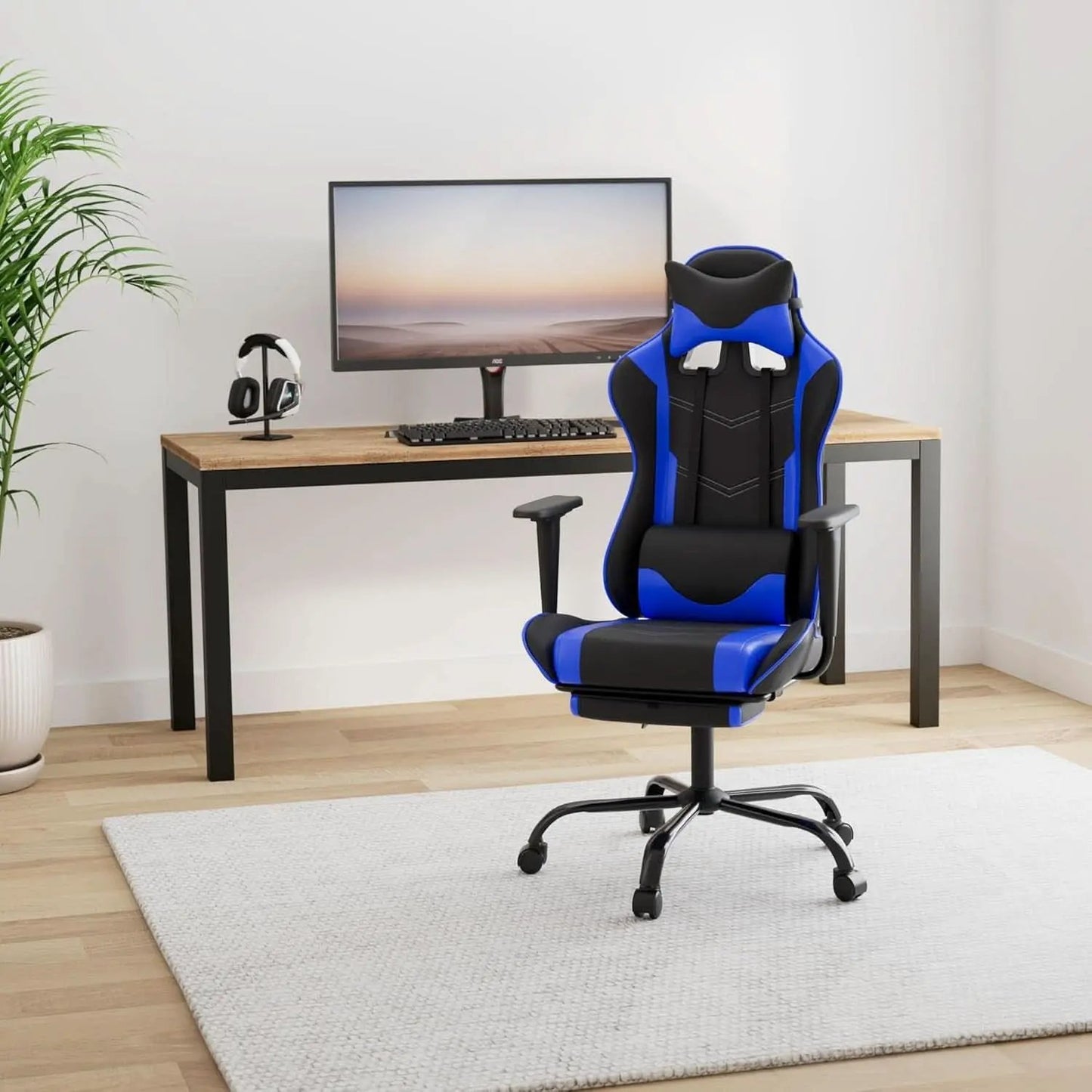 Blue Gaming Chair With Footrest And Lumbar Support For Desk from PriceLows™