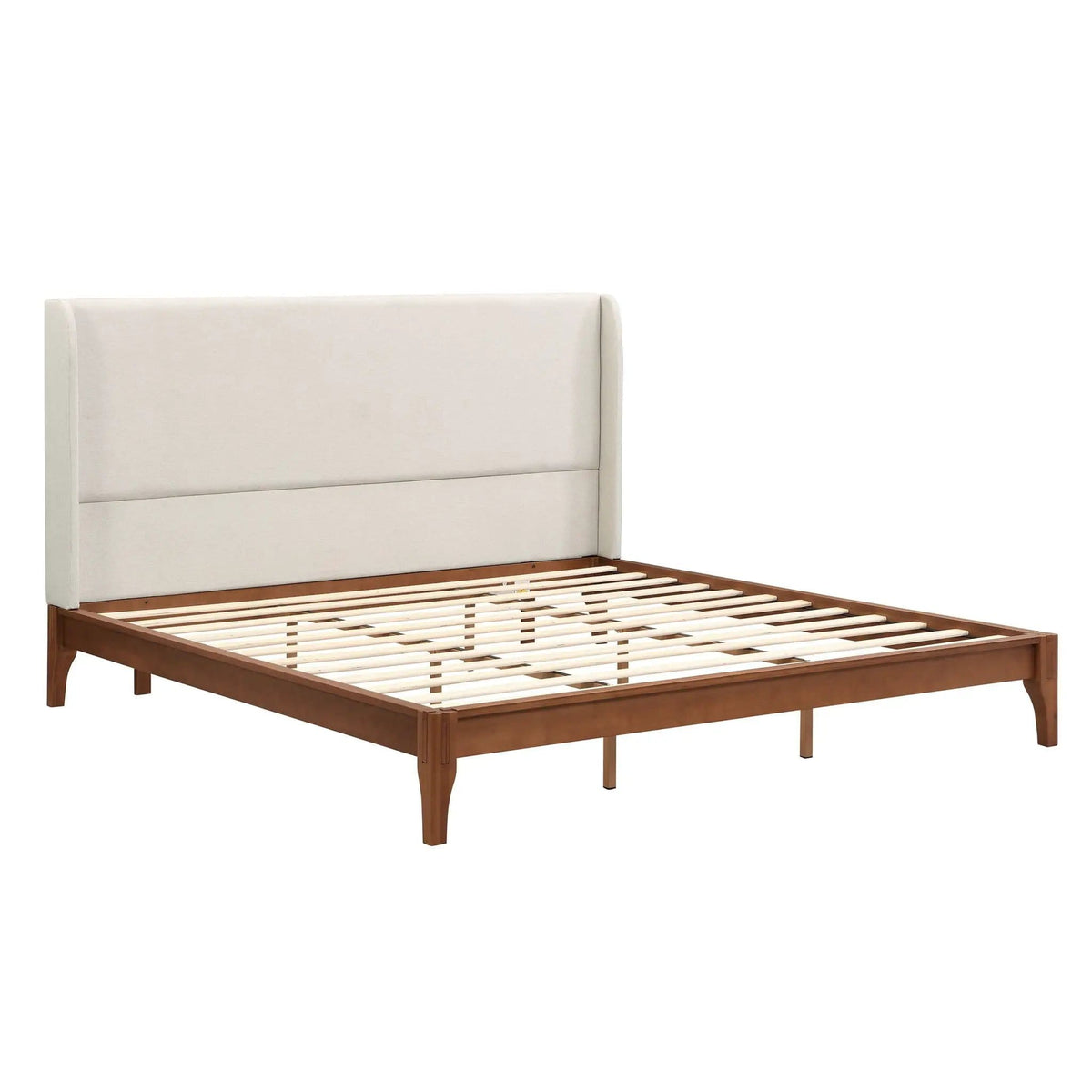 King Size Platform Bed With Upholstered High Headboard - | 83.9 x 78.9 x 48 in | Bamboo & Plywood | Brown
