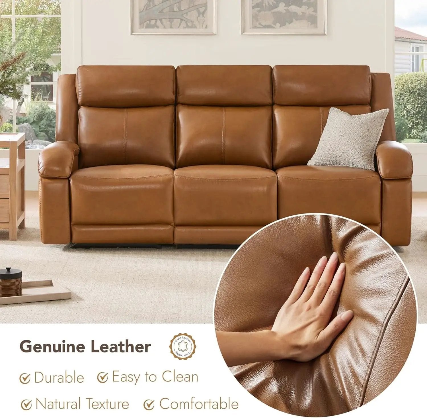 Genuine Leather Power Recliner Sofa 3 Seater USB Ports from PriceLows™
