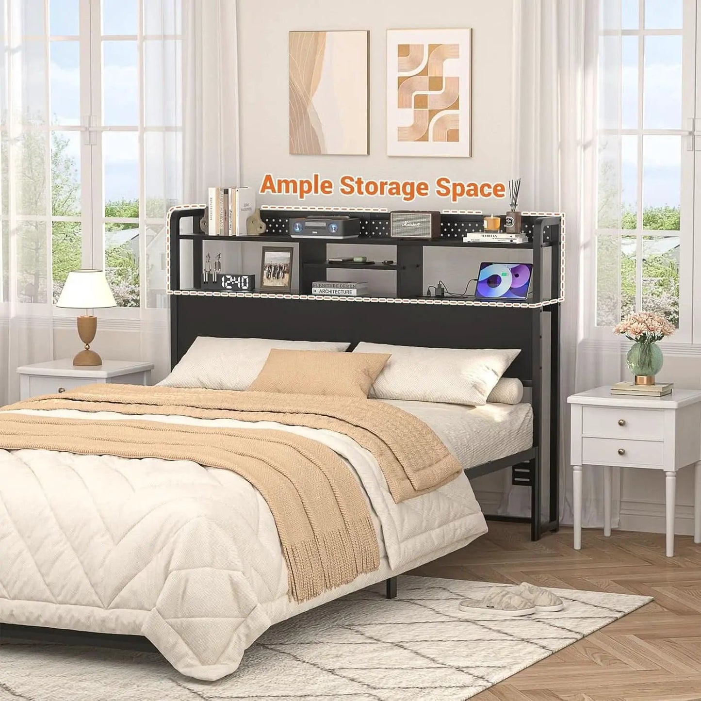 Queen Size Headboard with USB Ports and LED Light from PriceLows™