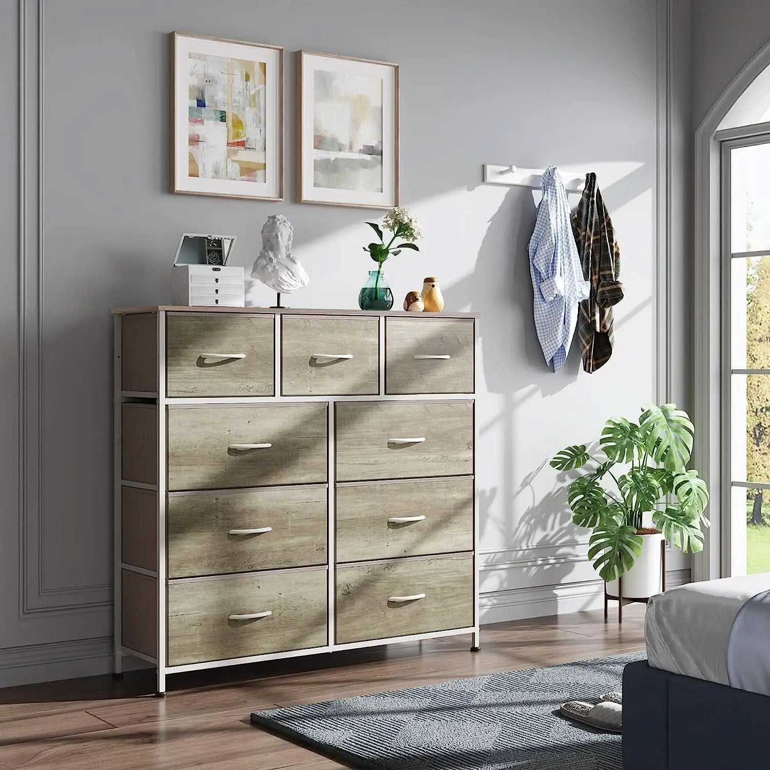 Fabric Storage Tower With Nine Drawers Greige For Bedrooms And Nurseries from PriceLows™