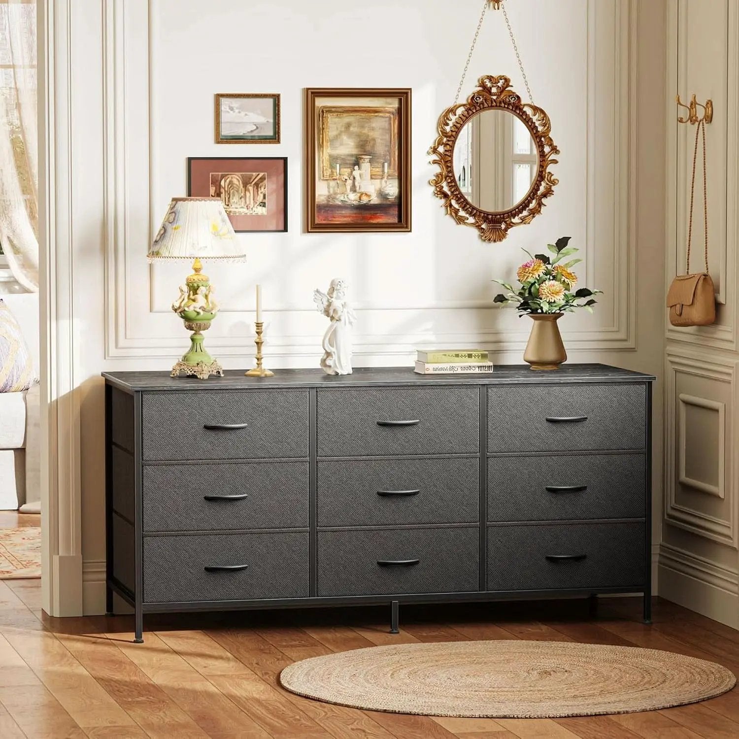 47 Inch 9 Drawer TV Stand Dresser For 50 55 Inch TVs Black from PriceLows™