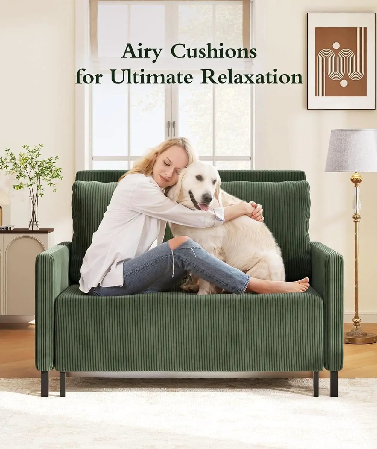 Forest Green Corduroy Convertible Sofa 47Inch Sleeper from PriceLows™