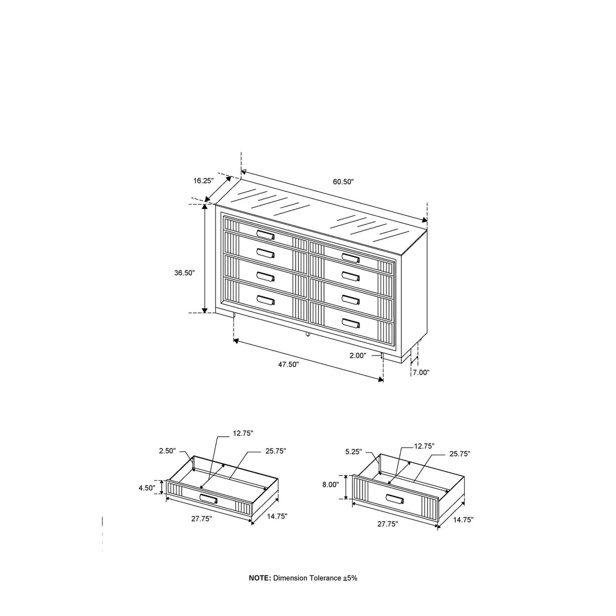 Isaiah Dresser | 60.5 x 16.25 x 36.5 in | Wood | Bedroom