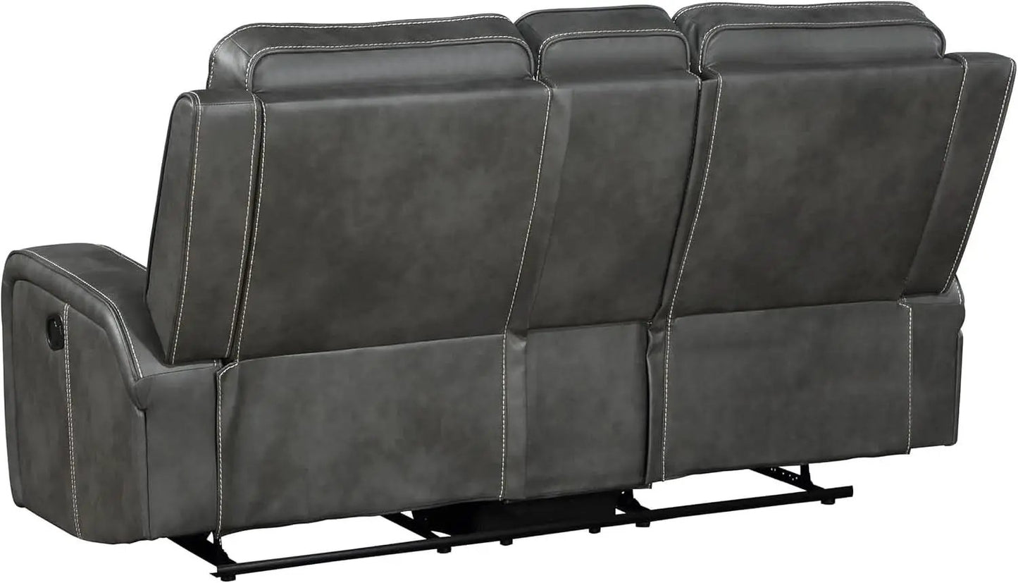 Gray Faux Leather Reclining Loveseat With Manual Recline from PriceLows™