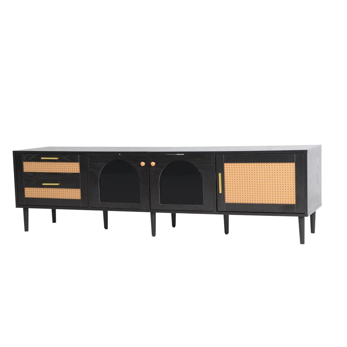 TV Stand | App Controlled LED Lights | Rattan Door Storage | Large TV