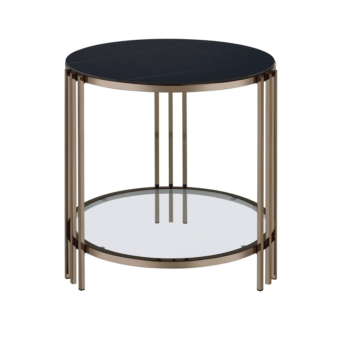 Abisha Round Coffee Table | 35 Inch Diameter | Sintered Stone Top | Champagne Metal Frame