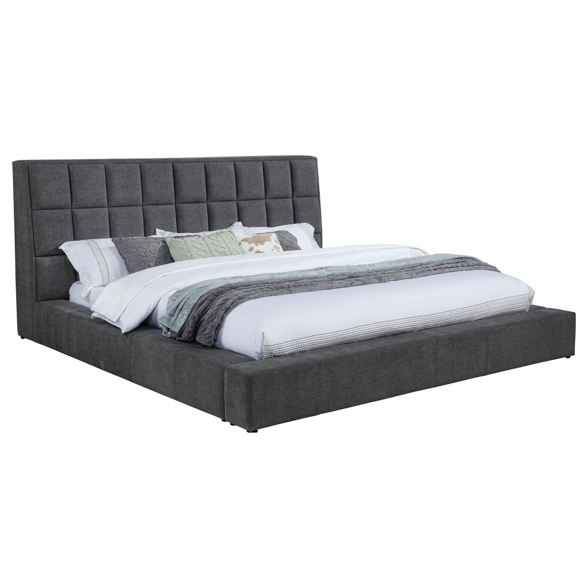 Dreux Upholstered Queen Panel Platform Bed | 77.25 x 101.75 x 45.25 in | Bedroom Furniture | Grey