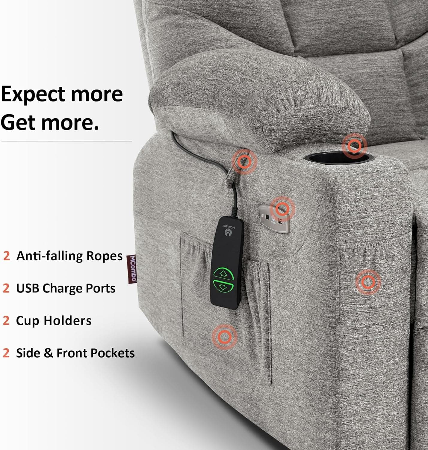 Power Lift Recliner Chair With Extended Footrest Light Grey from PriceLows™