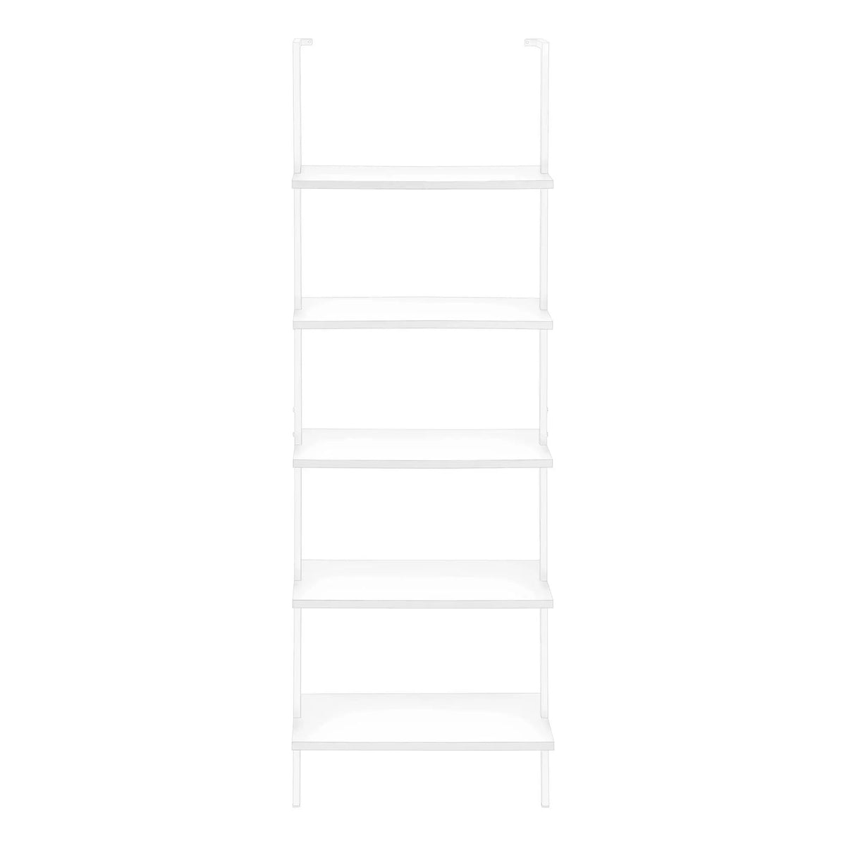 5 Tier Ladder Etagere Bookcase | 72 Inch Height | Satin Metal Frame | Open Shelves