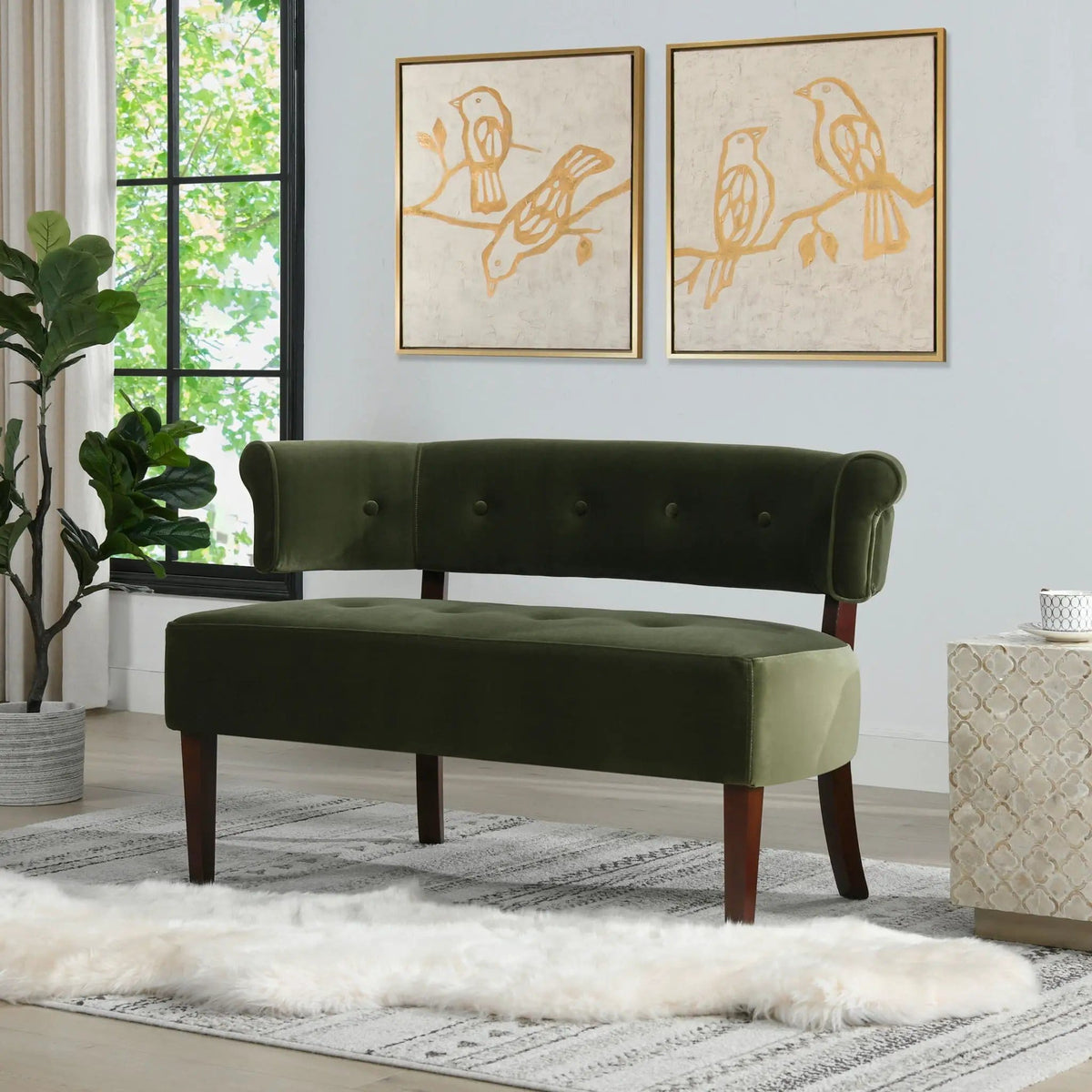 Jared Versatile Roll Arm Tufted Bench Settee | 2 Pieces | Fabric & Plywood | Home