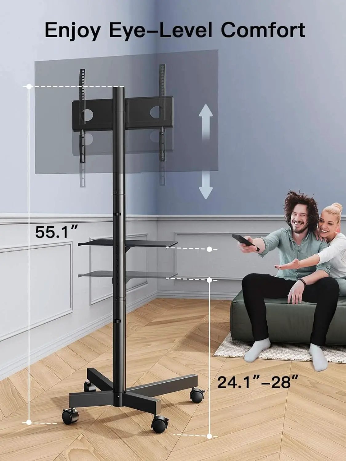 Mobile TV Cart on Wheels for 23 to 60 Inch TVs Height Tray from PriceLows™