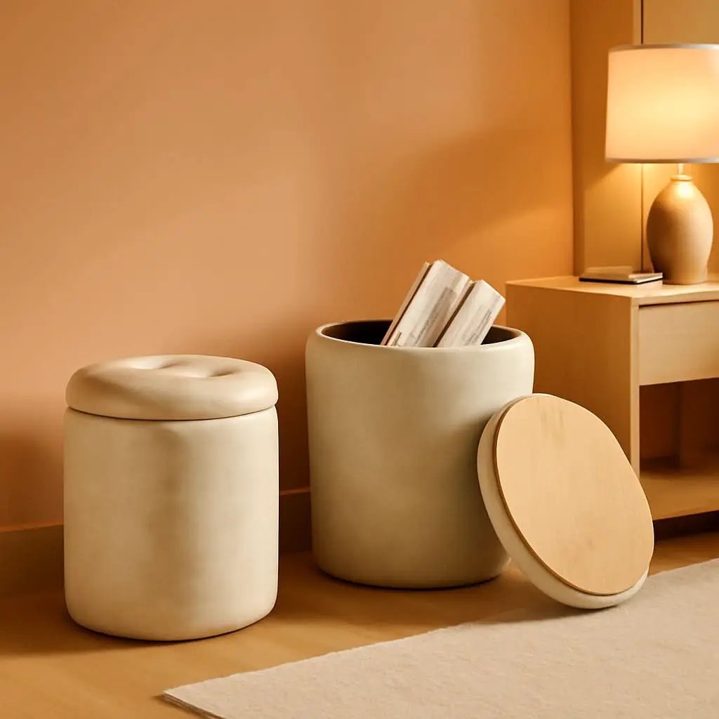 Premium Faux Leather Circular Ottoman With Storage from PriceLows™
