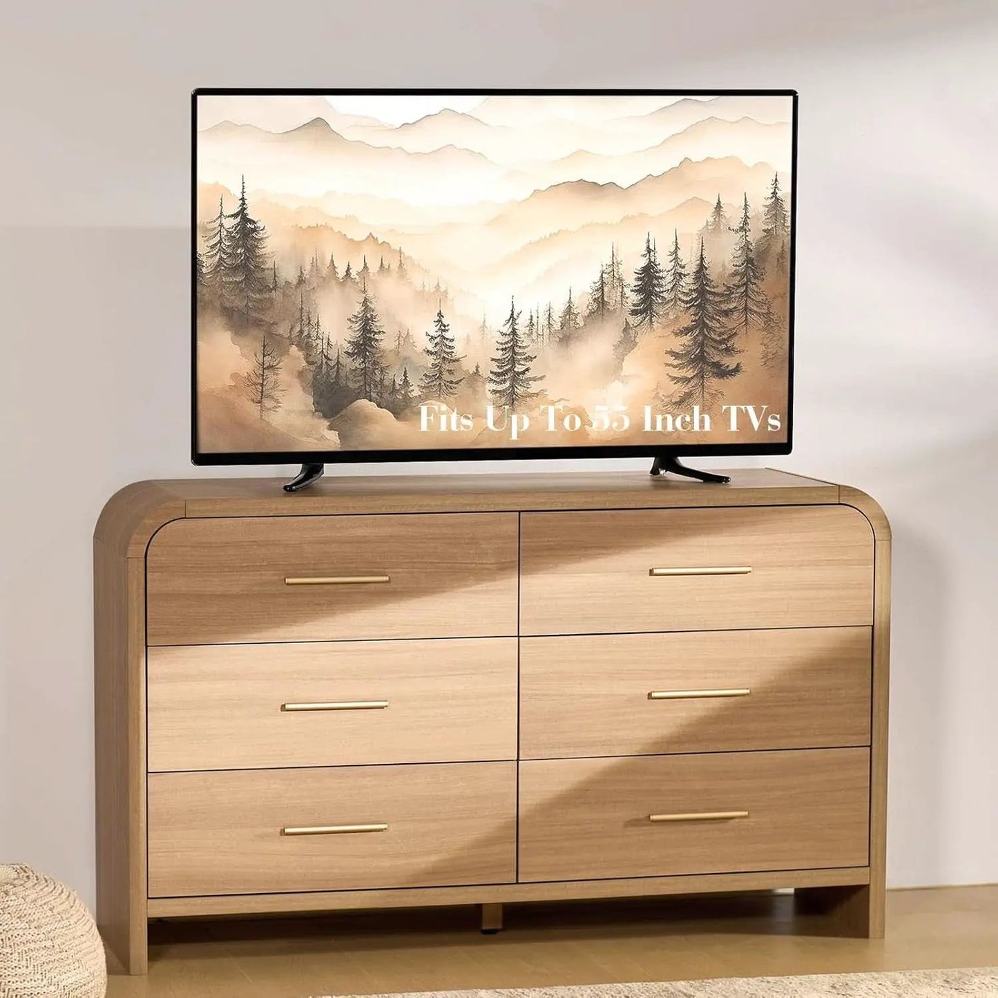 Curved Dresser 54Inch Oak Finish Contemporary Storage from PriceLows™