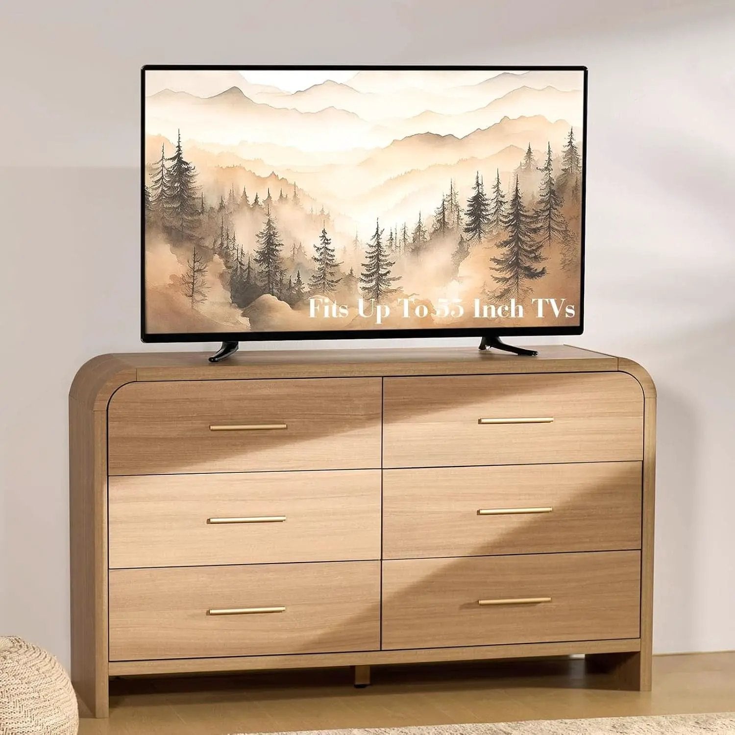 Curved Dresser 54Inch Oak Finish Contemporary Storage from PriceLows™