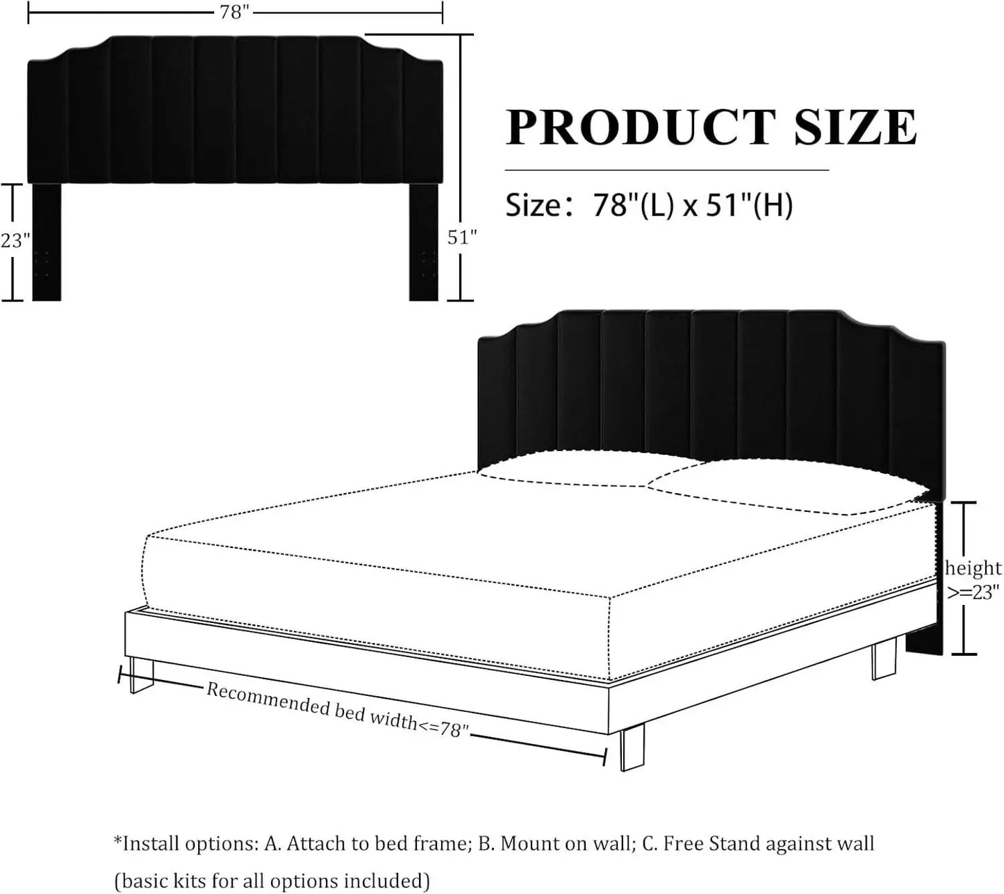Velvet King Size Wall Mounted Headboard for Adjustable Beds from PriceLows™