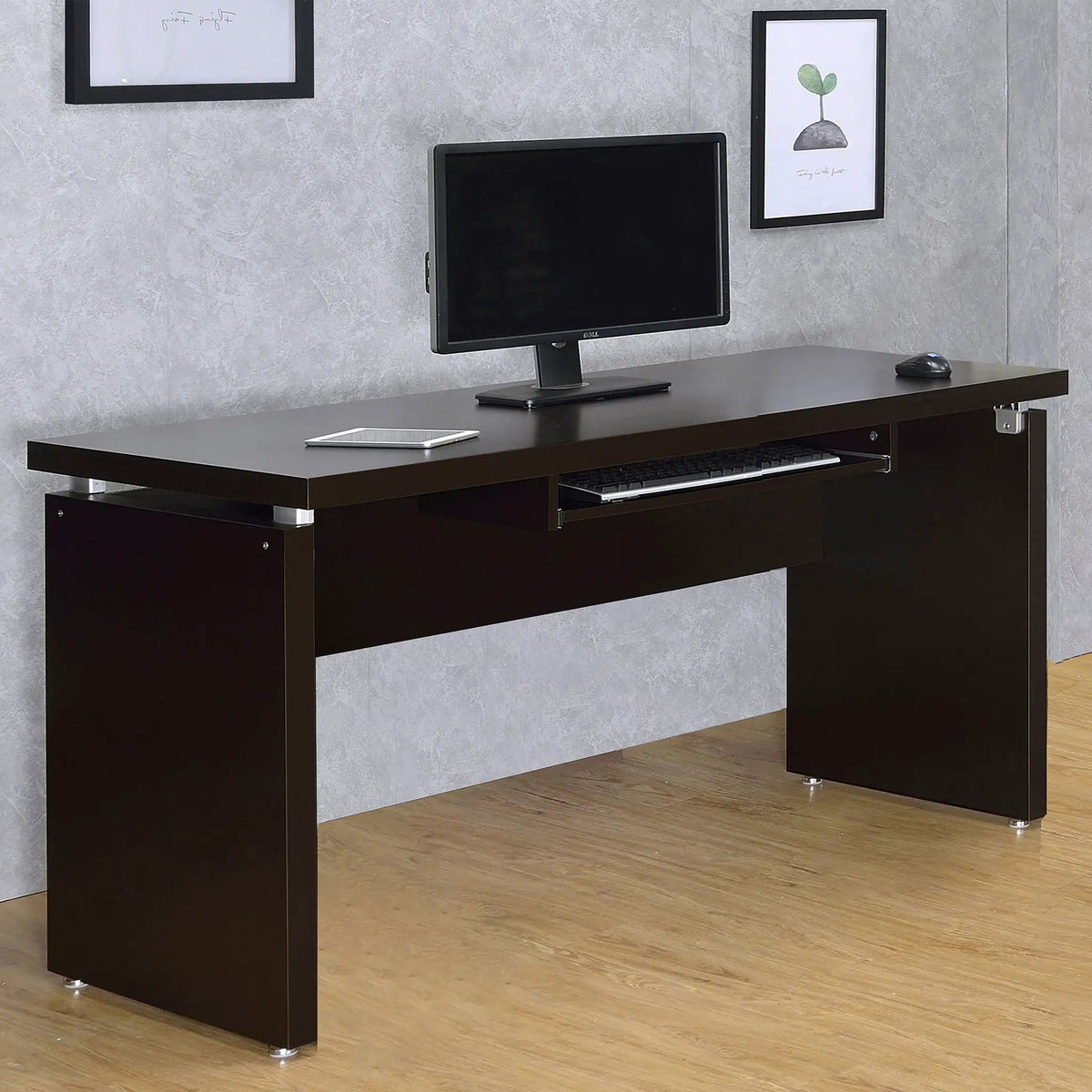 Skylar 55-inch Computer Desk with Keyboard Drawer | 55 x 27.5 x 30.75 in | Engineered Wood & Veneer | Cappuccino