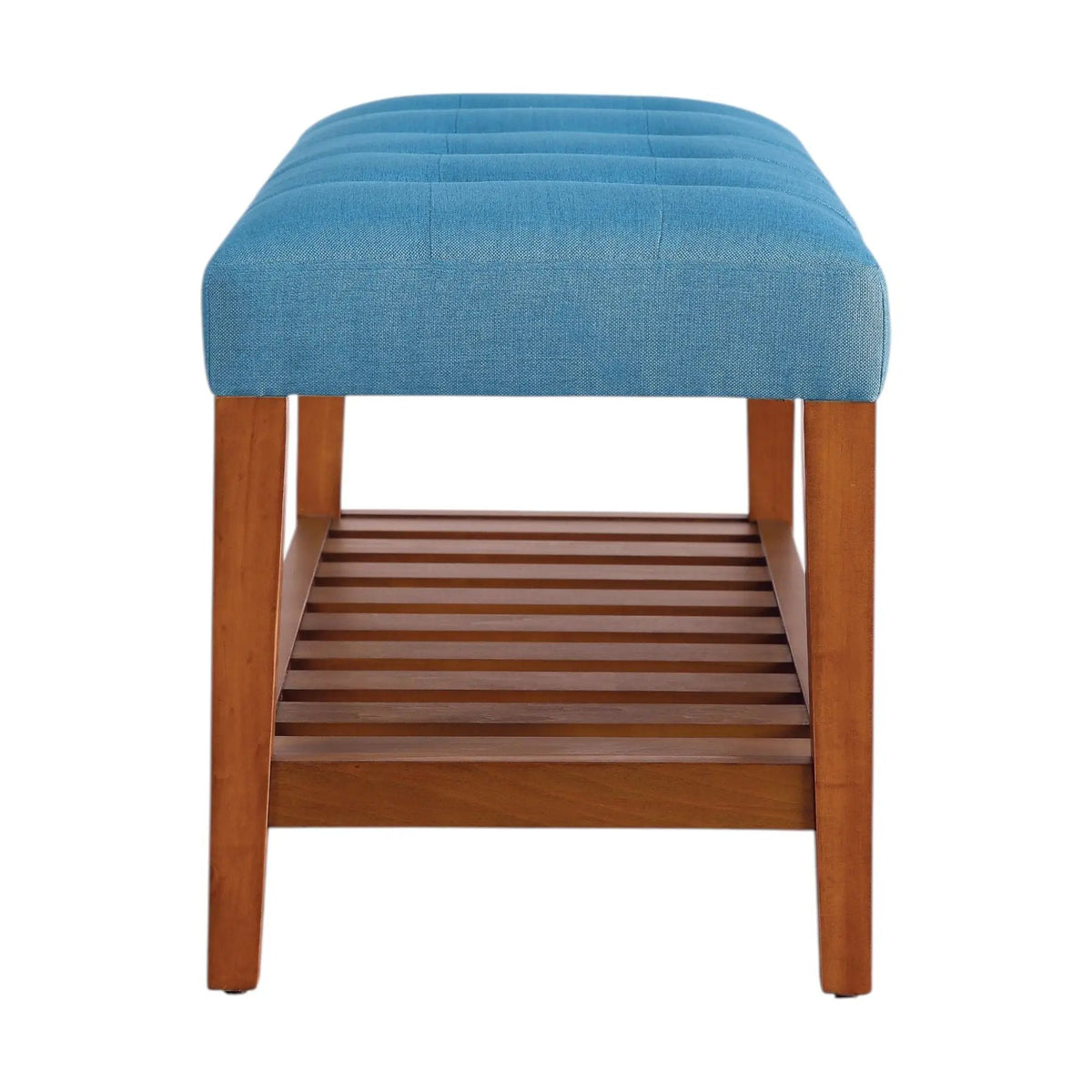 Charla Upholstered Bench | Tufted Fabric Seat | Oak Color Scheme | Armless Rectangular Design