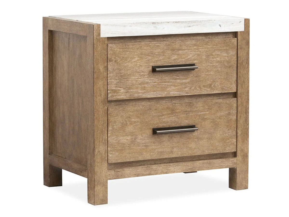 Plum Creek Drawer Nightstand | 2 Pieces | Oak Veneer & Fabric | Bedroom
