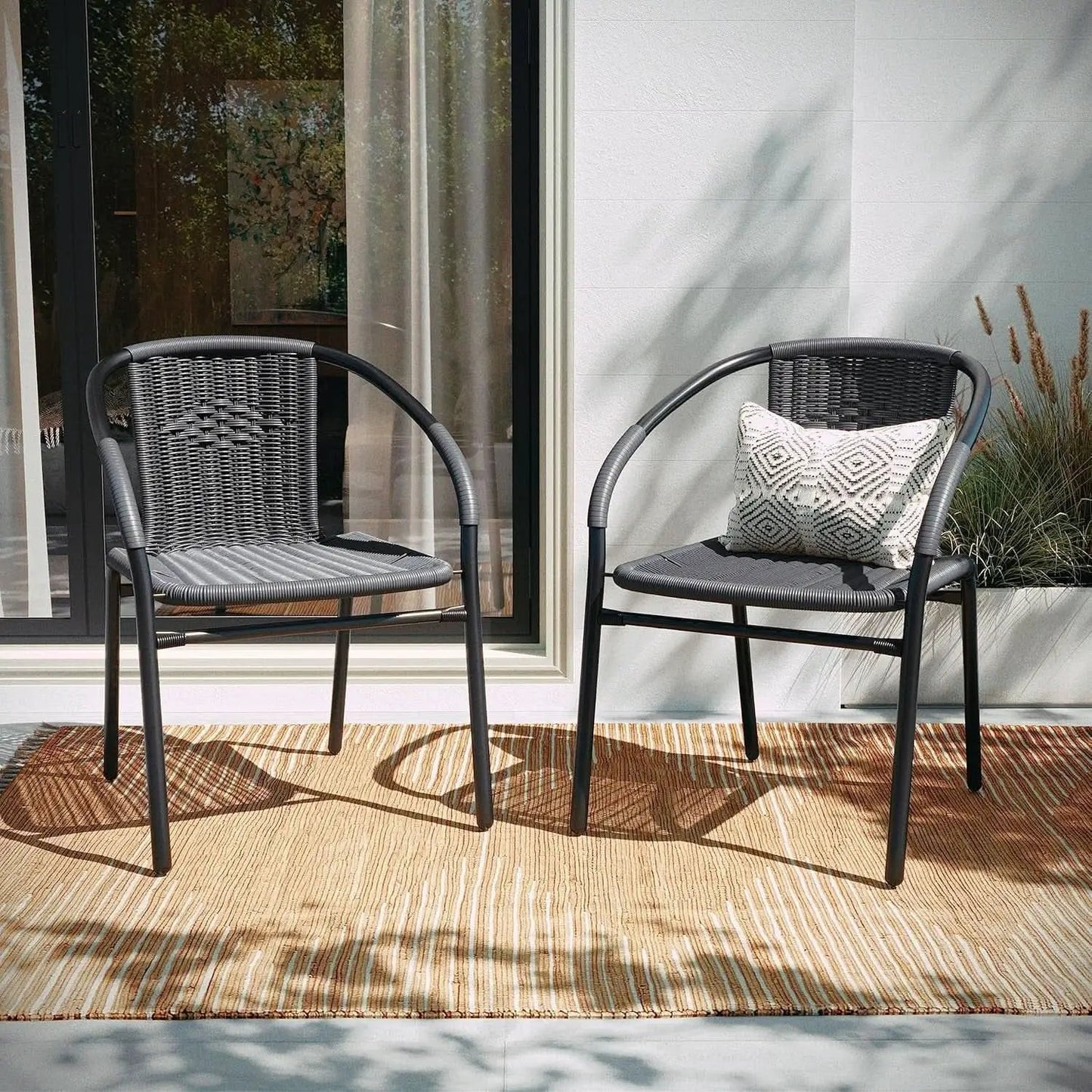 Modern Stackable Rattan Dining Chairs Set for Outdoor from PriceLows™