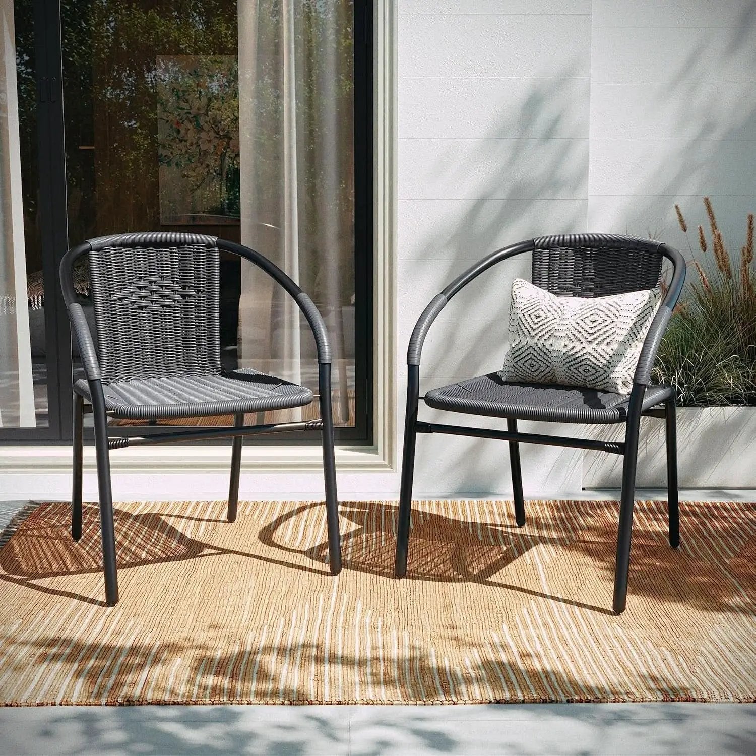 Modern Stackable Rattan Dining Chairs Set for Outdoor from PriceLows™