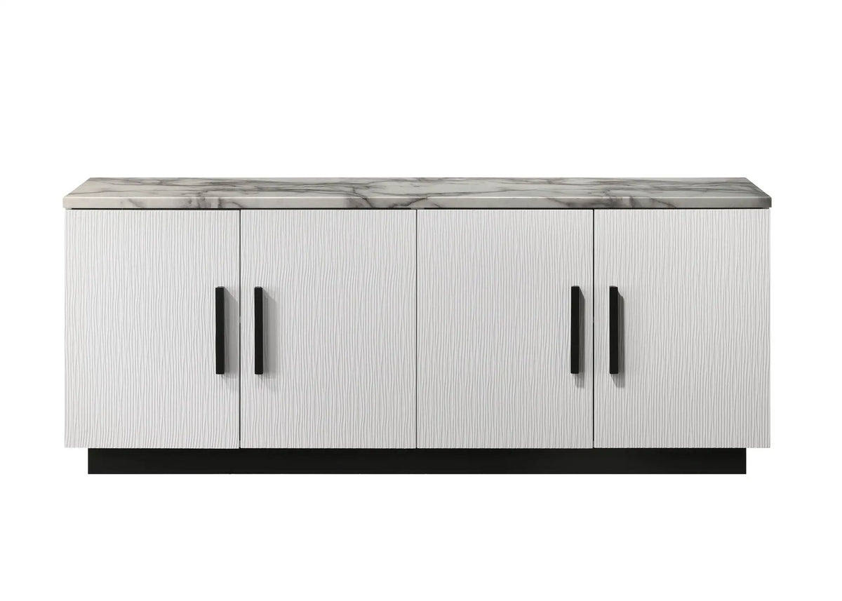 Matilda Cabinet Console Table | White Faux Marble Top | 63 Inch Width | Cabinet Storage
