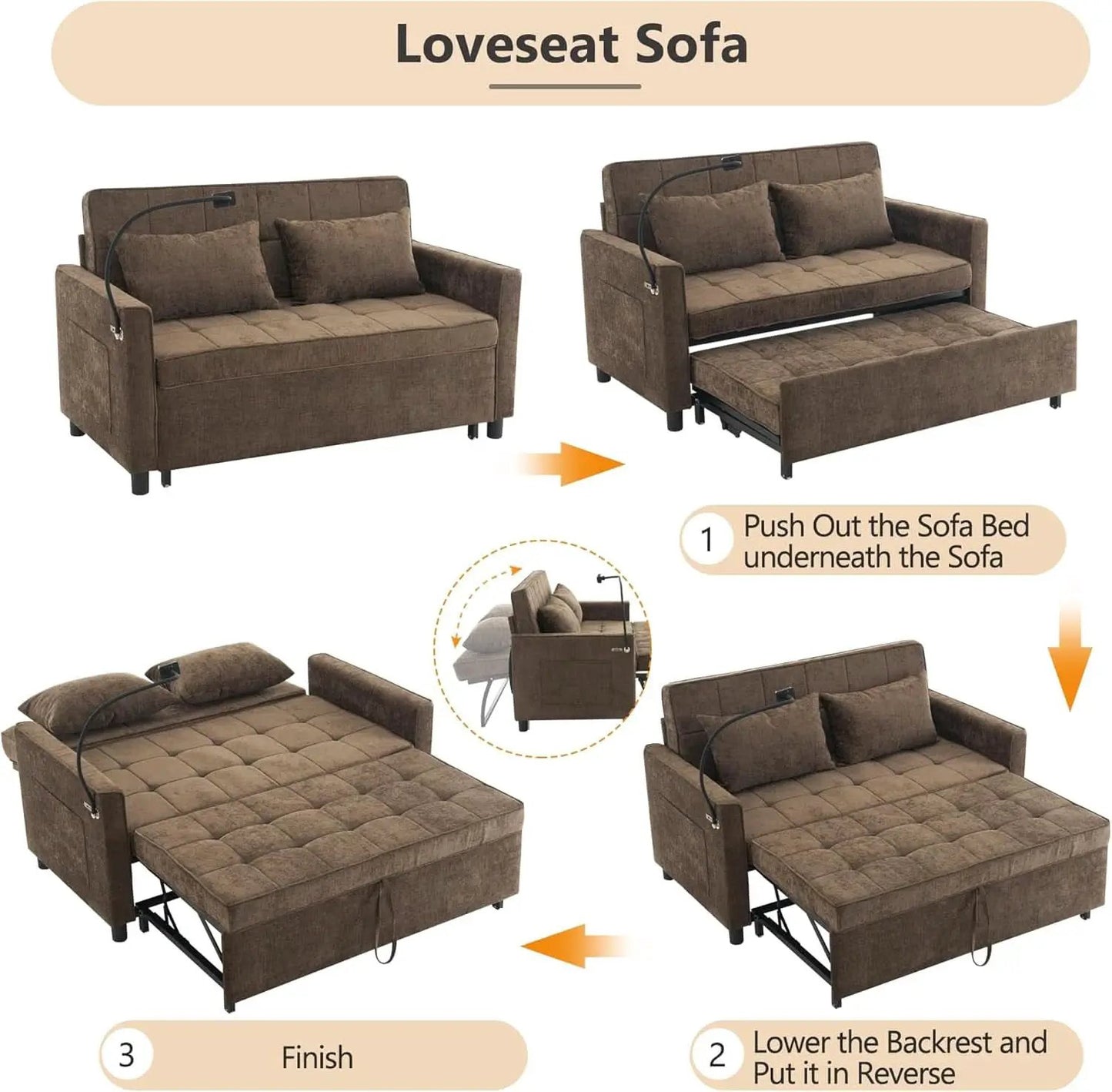 Premium Grade Ultra Chenille Sleeper Sofa With USB Ports from PriceLows™