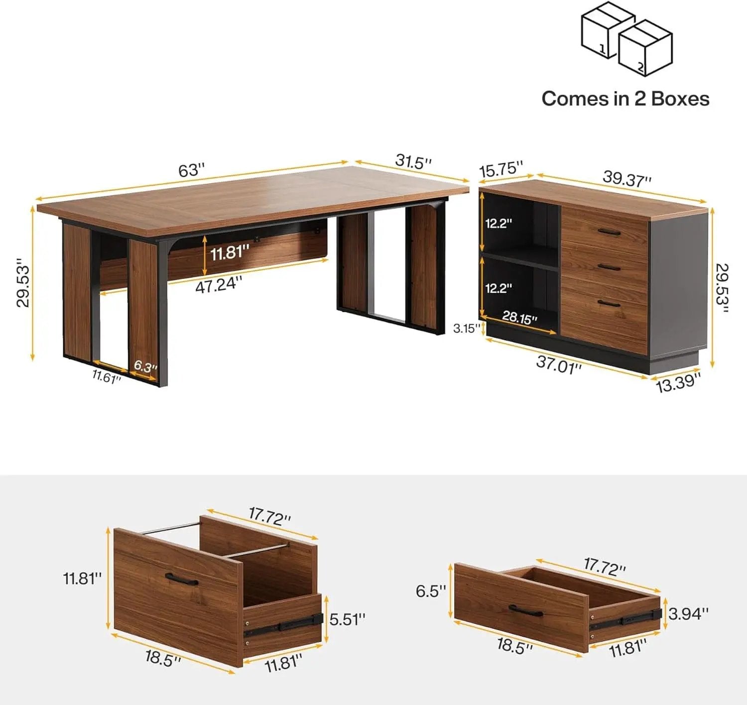 63 Inch L Shaped Executive Desk With Storage Shelves from PriceLows™