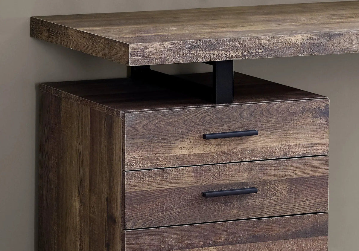 48 Inch Reversible Computer Desk | Laminate Finish | U-Shaped Metal Legs | Ample Storage Drawers