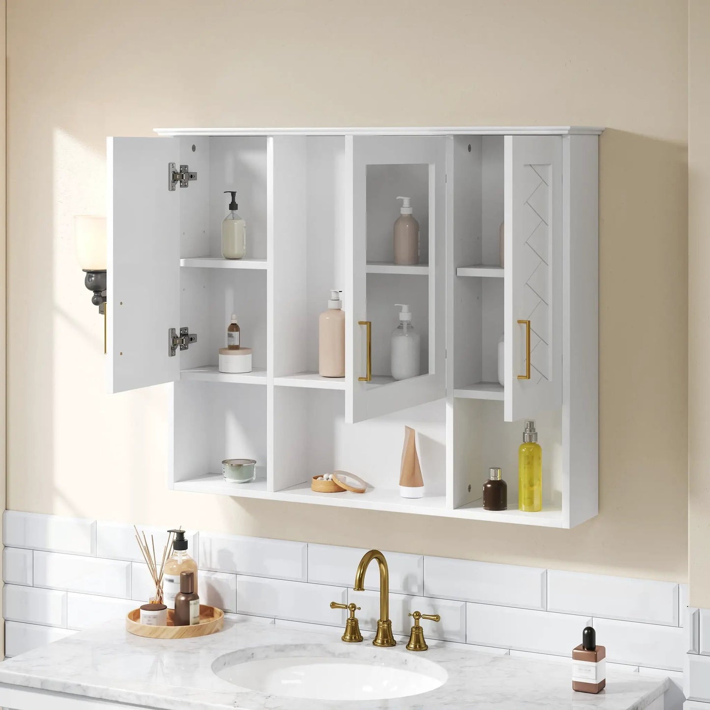 Modern Wall Mounted Medicine Cabinet With Adjustable Shelves, Soft Close Doors, High Define Mirror from PriceLows™
