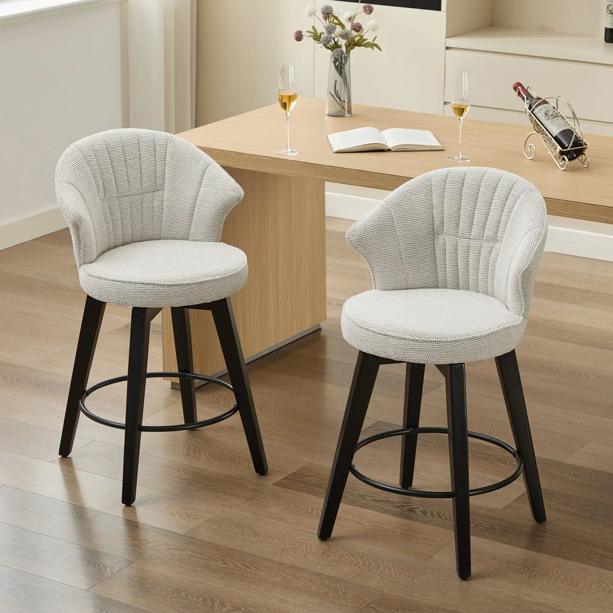 Wing Back Swivel Bar Stools | Set Of 2 | 360 Degree Silent Swivel | Adjustable Leveling Feet