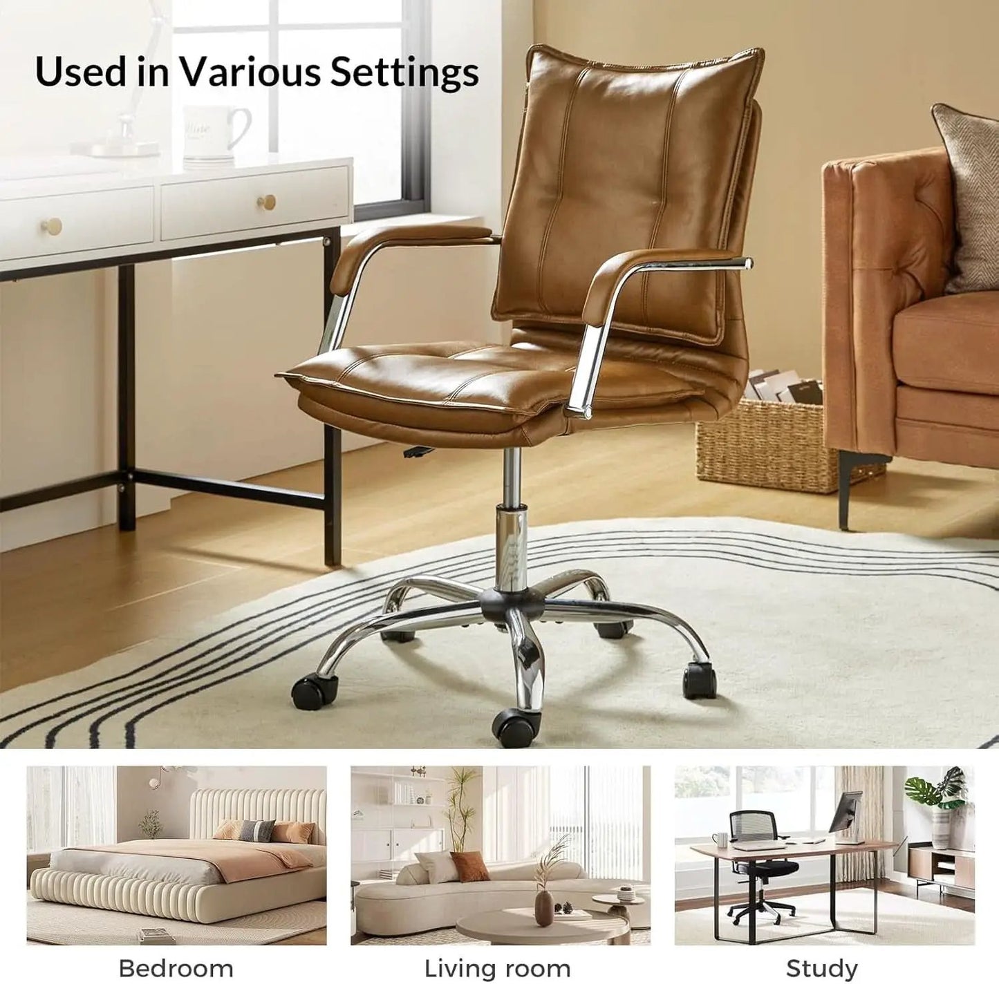Brown Faux Leather Office Desk Chair Adjustable Swivel from PriceLows™