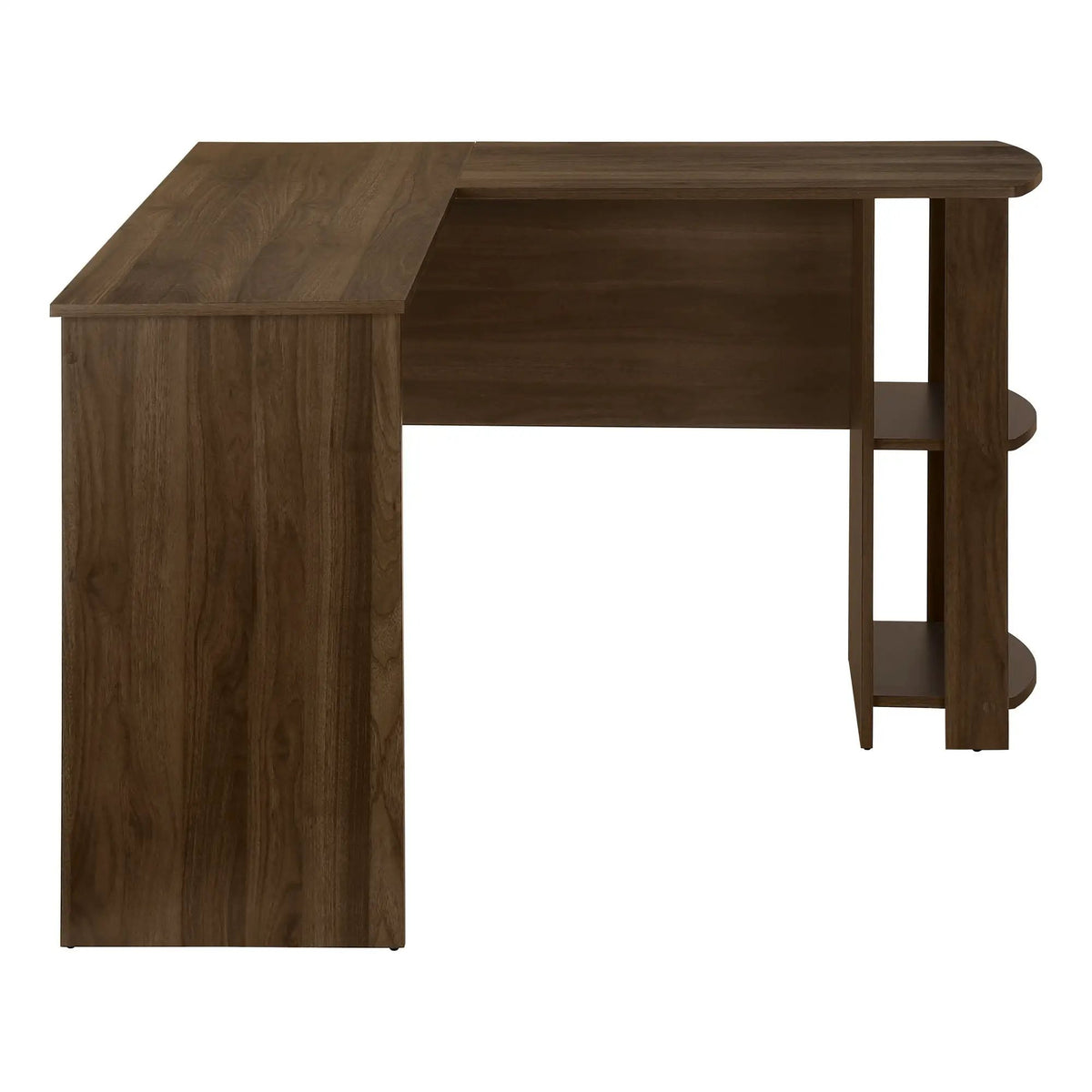 Walnut L-Shaped Corner Desk | 47 Inch Width | Wood-Look Finish | Open And Closed Right Storage