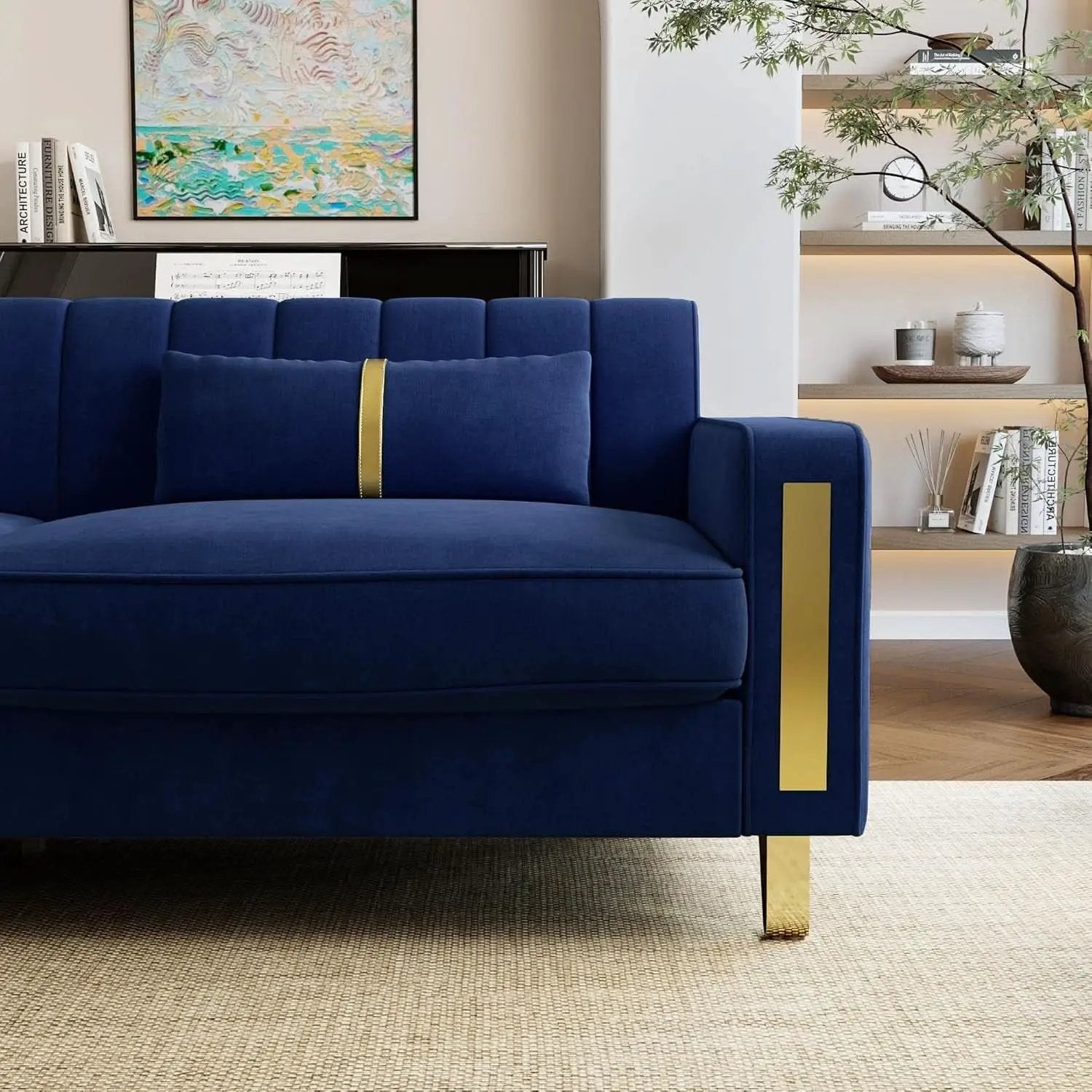 2 Piece Velvet Loveseat Sofa Set For Living Room 86 Inch Blue With Gold Metal Legs And 4 Pillows from PriceLows™